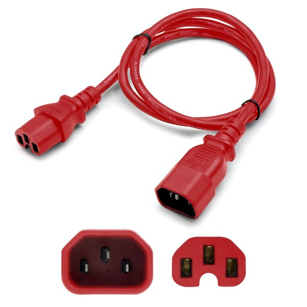 Add-On Addon 2Ft C14 To C15 14Awg 100-250V Red Power Extension Cable ADD-C142C1514AWG2FTRD